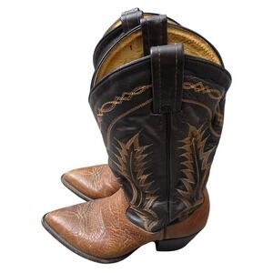 Tony Lama Western Cowboy Boots Detailed Stitching Brown Leather Mens 7.5‎ EE